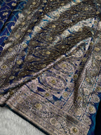 Banarasi Satin Silk Saree With Pearl Aari Work Jaal Pattern in Peacock Shades BSS12
