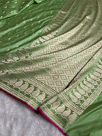Banarasi Mashru Satin Silk Saree Minakari Booti Pattern Pista Shades MSK29