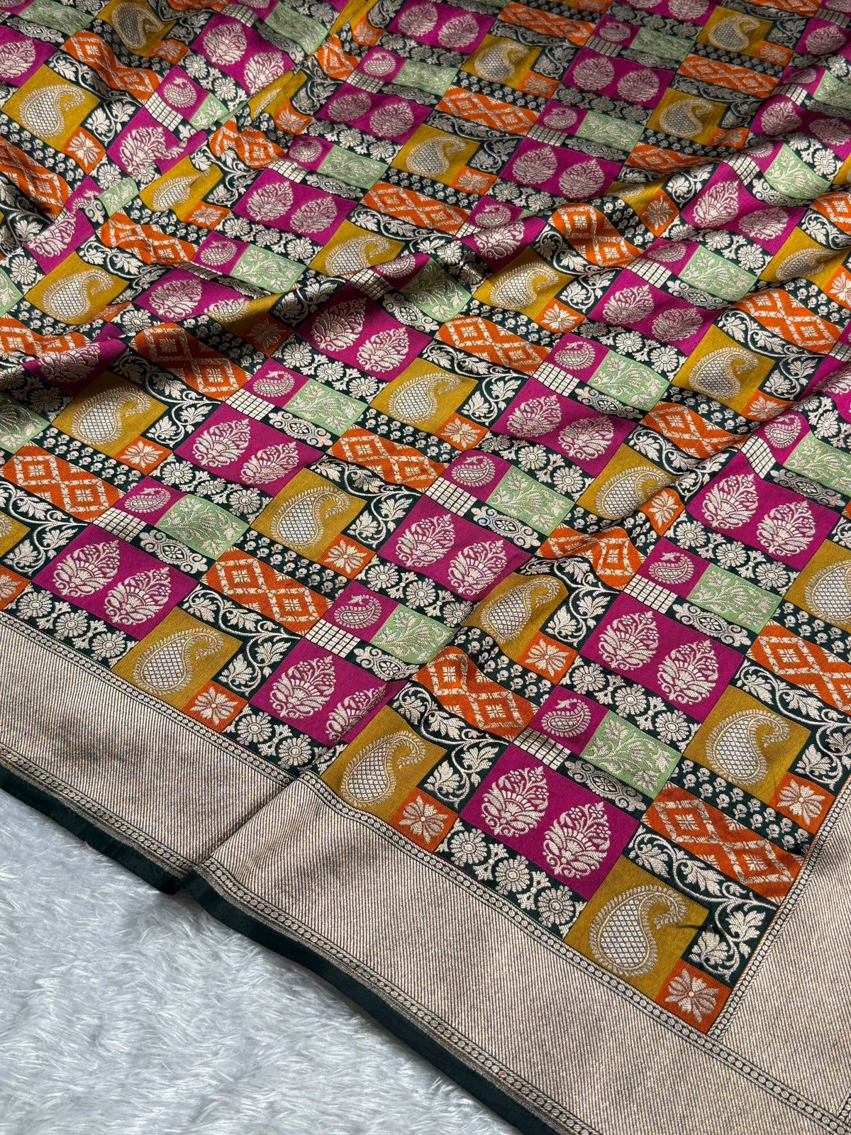 Banarasi Pure Katan Silk Saree with Minakari Rangkat Pattern in Multi Colour Shades PKM13