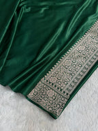 Banarasi Mashru Satin Silk Saree Floral Booti Pattern In Green Shades MSC15