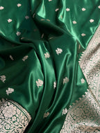 Banarasi Mashru Satin Silk Saree Floral Booti Pattern In Green Shades MSC15