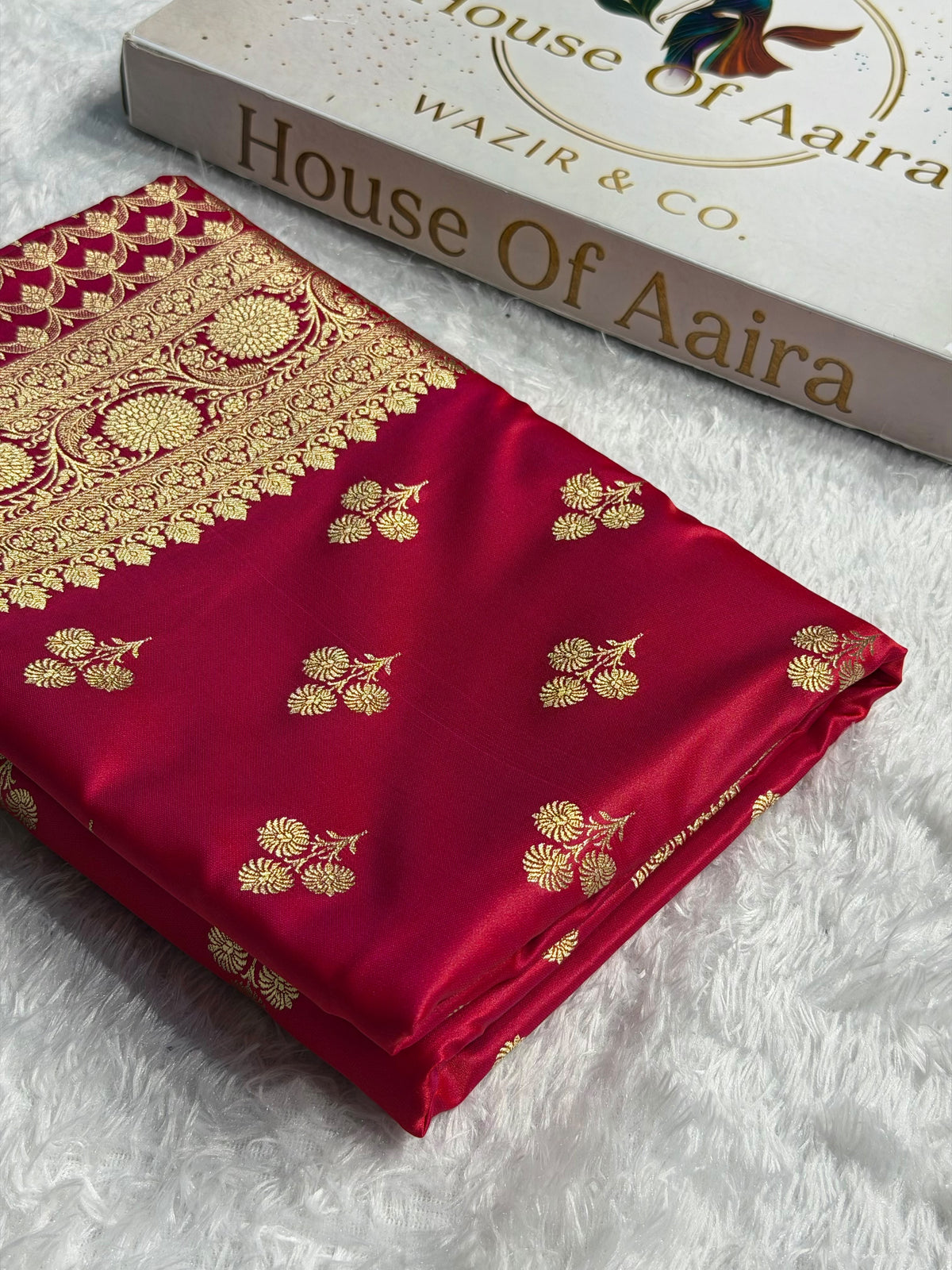 Banarasi Satin Katan Silk Saree Boota Pattern in Pinkish Red Shades SK02