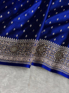 Banarasi Mashru Satin Silk Saree Booti Pattern With Swarovski Stone Work in Royal Blue Shades BMSK18
