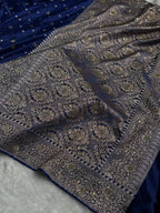 Banarasi Mashru Satin Silk Saree Tanchoi Pattern in Swarovski Work in Navy Blue Shades BMSC04
