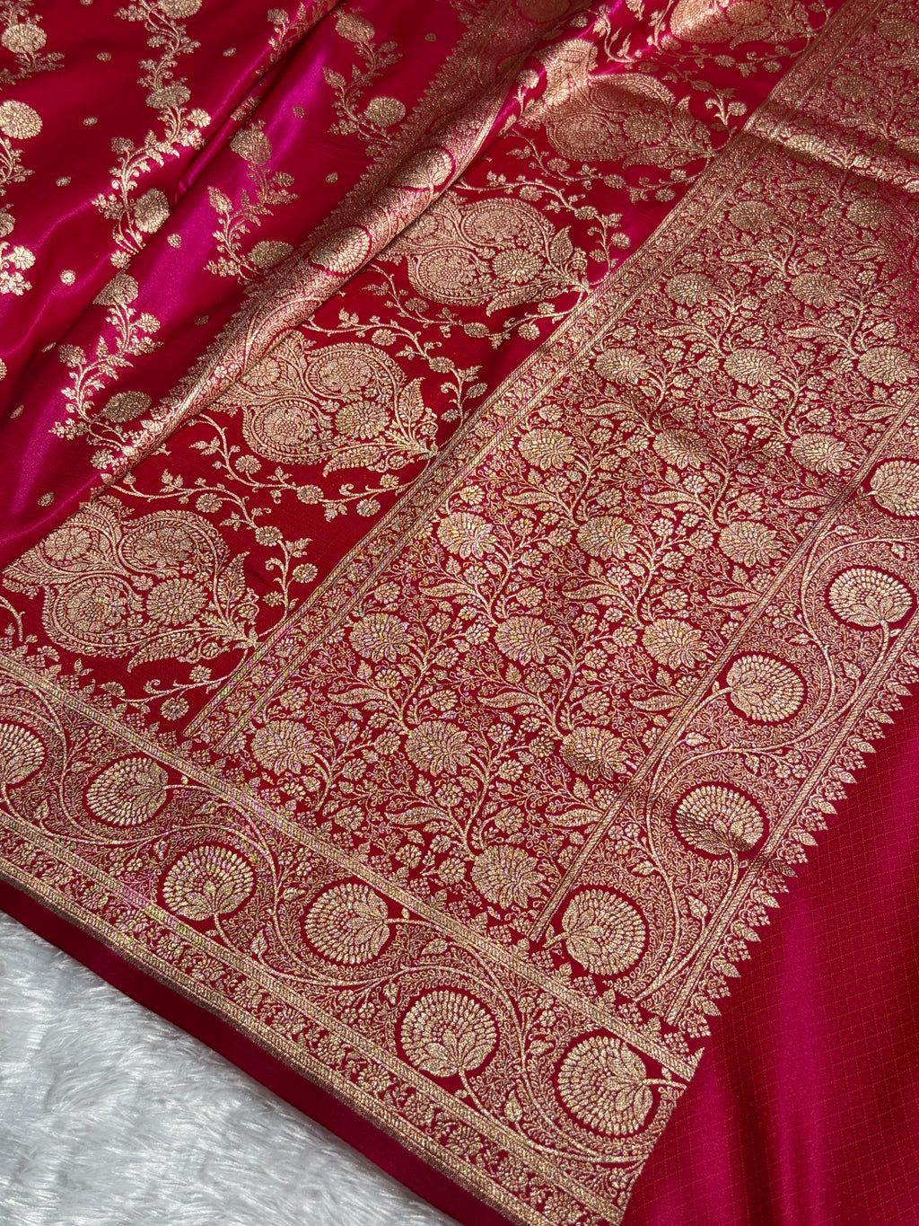 Banarasi Satin Silk Saree Cross Pattern in Rani Shades SS01
