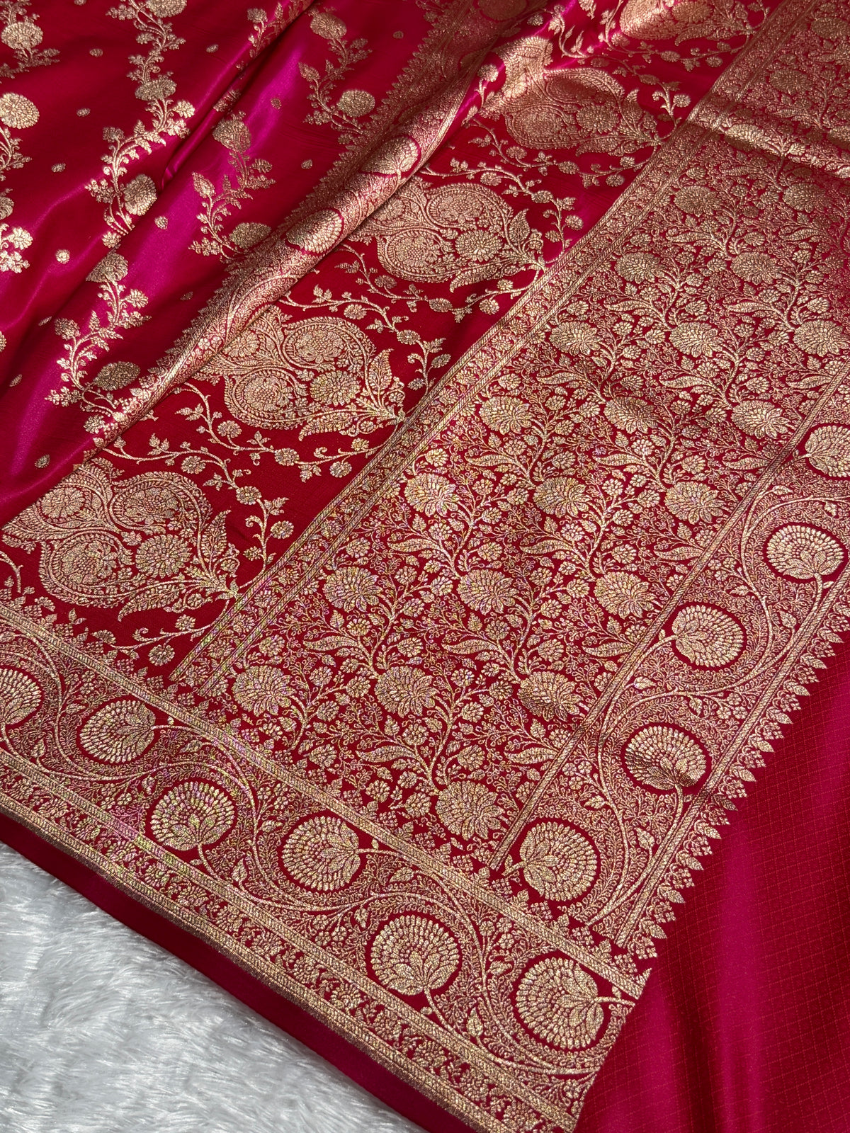 Banarasi Satin Silk Saree Cross Pattern in Rani Shades SS01
