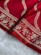 Banarasi Mashru Satin Silk Saree Cross Pattern Pinkish Red Shades MSK12