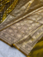 Banarasi Satin Silk Saree Cross Pattern in Mahndi Gold Shades SS02