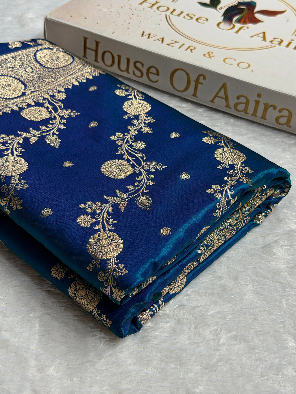Banarasi Satin Silk Saree Cross Pattern in Peacock Shades SS01