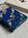Banarasi Satin Silk Saree Cross Pattern in Peacock Shades SS01