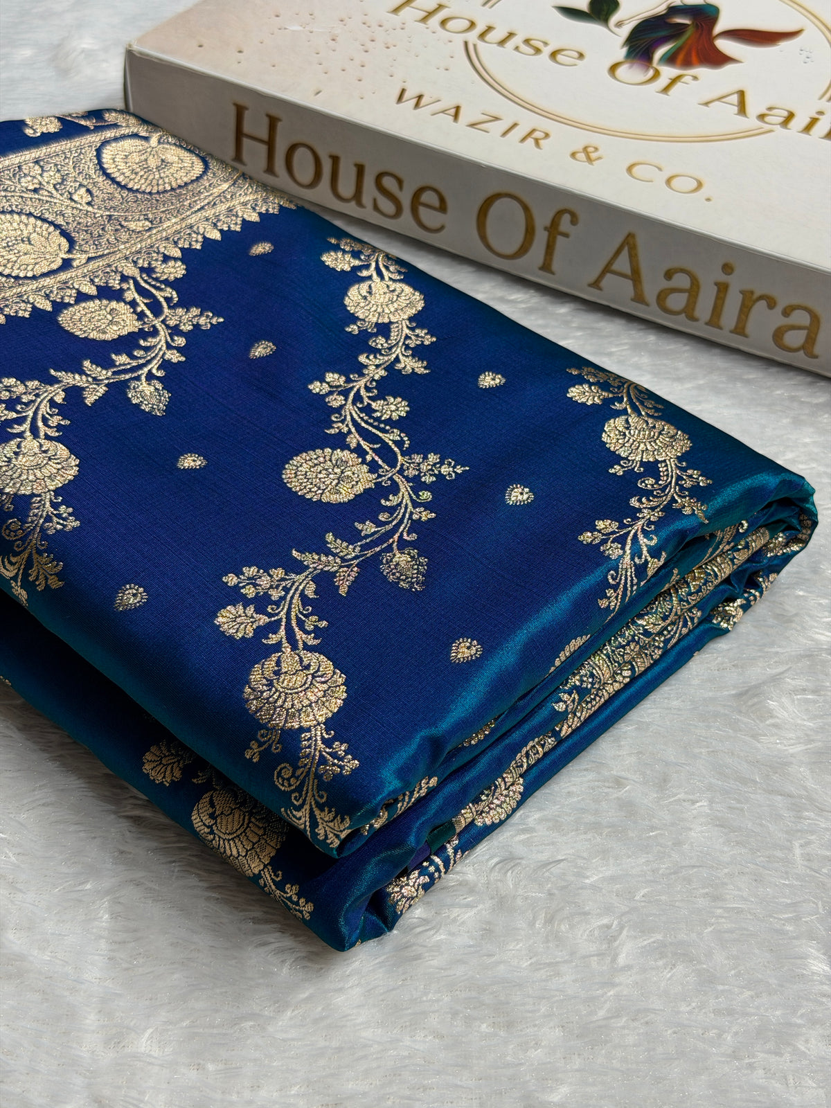 Banarasi Satin Silk Saree Cross Pattern in Peacock Shades SS01