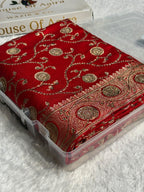 Banarasi Satin Silk Saree with Swarovski Stone work Jaal Pattern in Red Shades BSS16