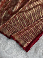 Banarasi Satin Katan Silk Saree Striped Pattern in Maroon Shades SK06