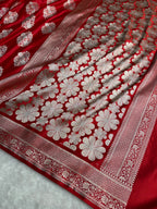 Banarasi Mashru Satin Silk Saree Minakari Boota Pattern In Red Shades MSK37