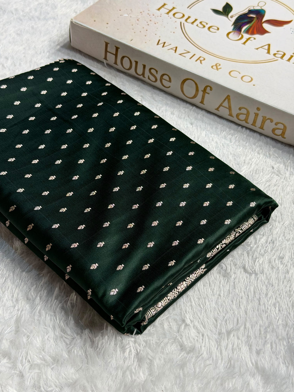 Banarasi Mashru Satin Silk Saree Booti Pattern Dark Bottle Green Shades MSK18