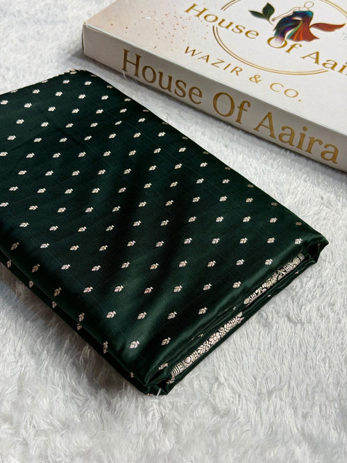 Banarasi Mashru Satin Silk Saree Booti Pattern Dark Bottle Green Shades MSK18
