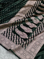 Banarasi Mashru Satin Silk Saree Booti Pattern Dark Bottle Green Shades MSK18