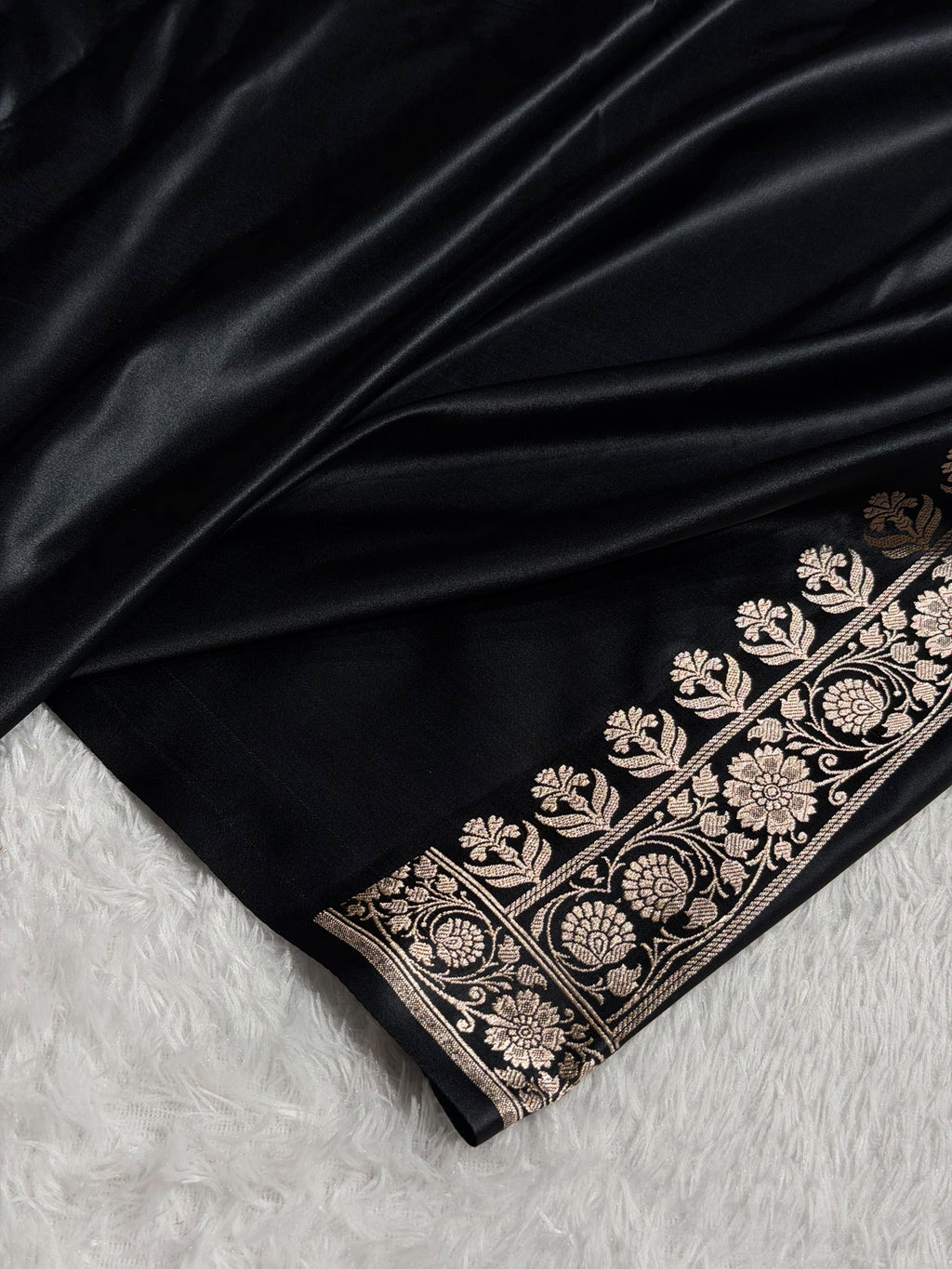 Banarasi Mashru Satin Silk Saree Booti Pattern Black Shades MSK14