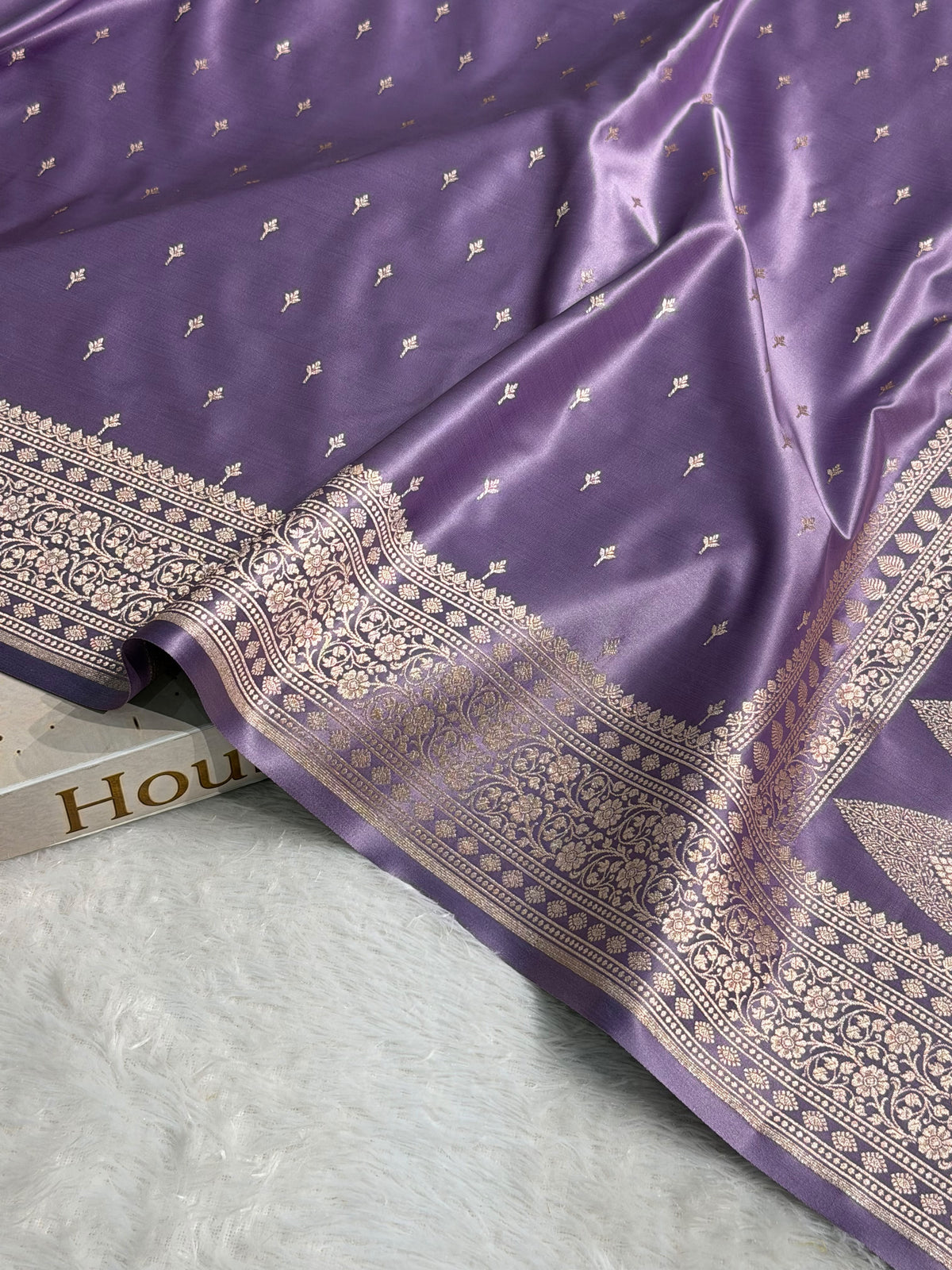 Banarasi Mashru Satin Silk Saree Booti Pattern Lavender Shades MSK27