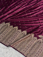 Bridal Banarasi Mashru Satin Silk Saree Skirt Pattern with Swarovski Work in Wine Shades BMSC02