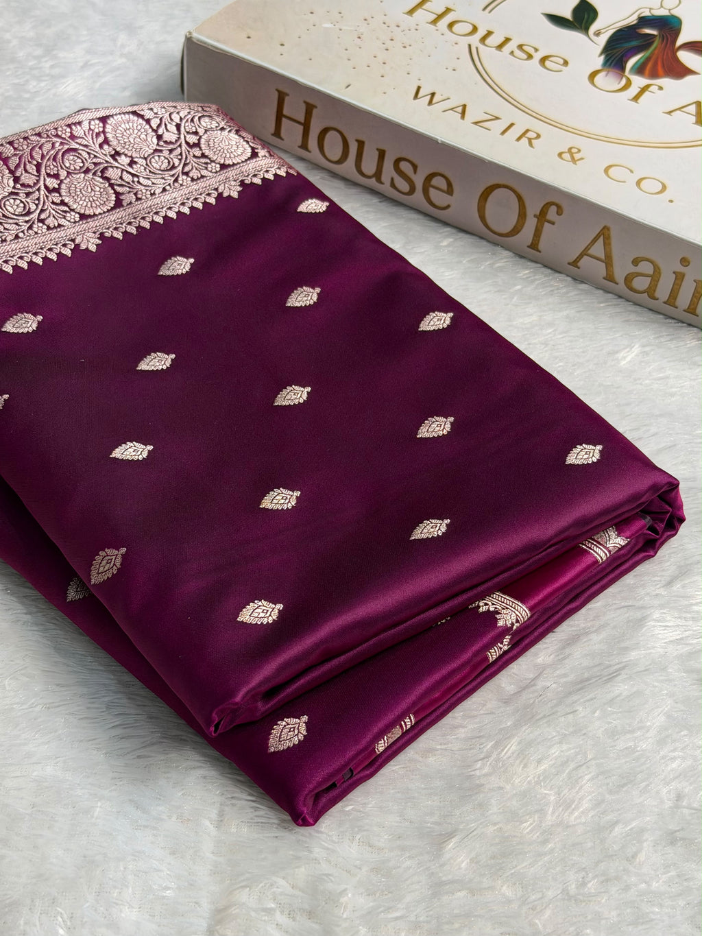 Banarasi Satin Katan Silk Saree Booti Pattern in Wine Shades SK03