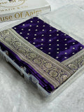 Bridal Banarasi Mashru Satin Silk Saree Booti Pattern with Swarovski Work In Purple Shades BMSC06