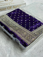 Bridal Banarasi Mashru Satin Silk Saree Booti Pattern with Swarovski Work In Purple Shades BMSC06