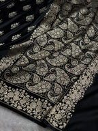 Banarasi Mashru Satin Silk Saree Minakari Boota Pattern In Black Shades MSK38