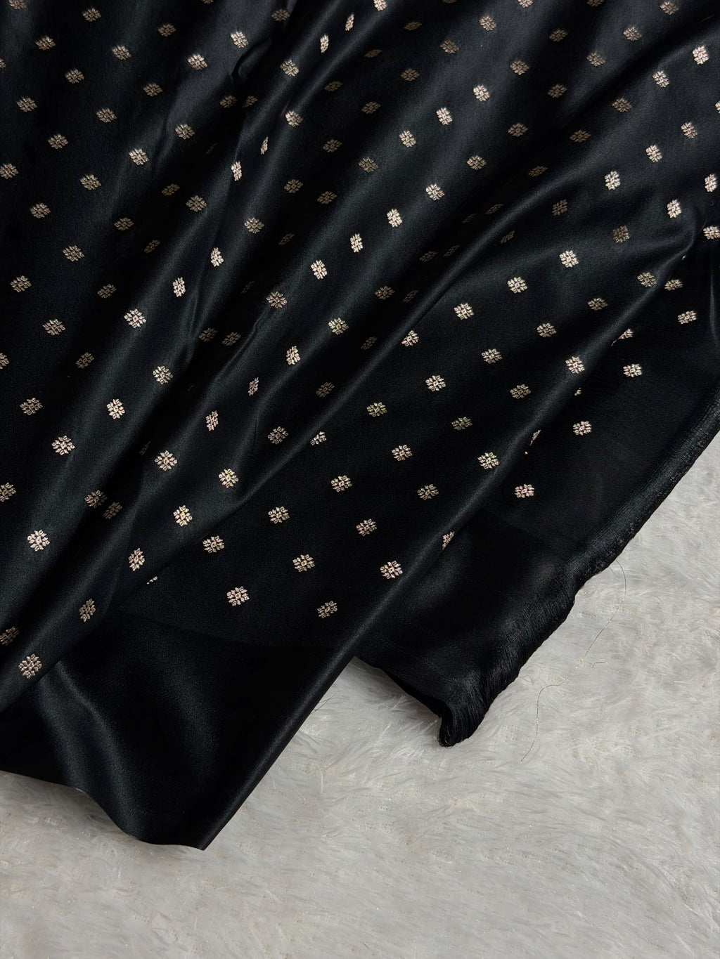 Banarasi Satin Katan Silk Saree Booti Pattern in Black Shades SK03