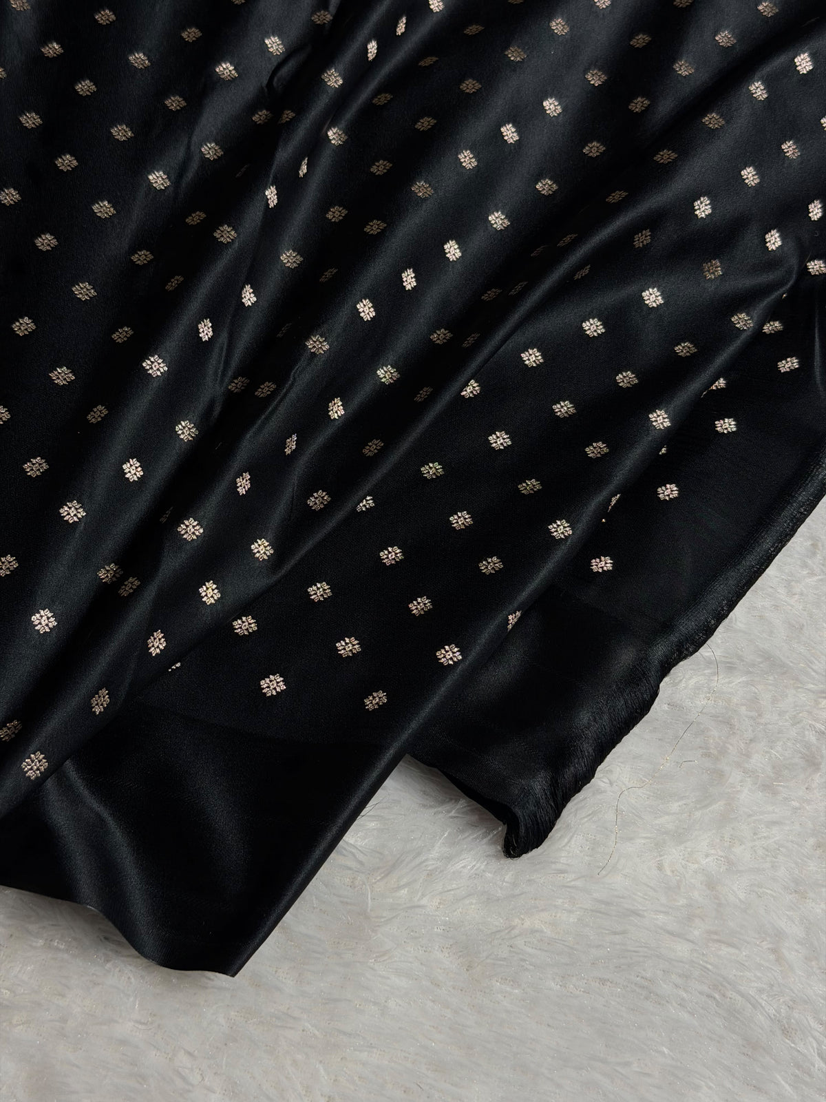 Banarasi Satin Katan Silk Saree Booti Pattern in Black Shades SK03