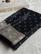 Banarasi Mashru Satin Silk Saree Tanchoi  Pattern in Black Shades MSC04