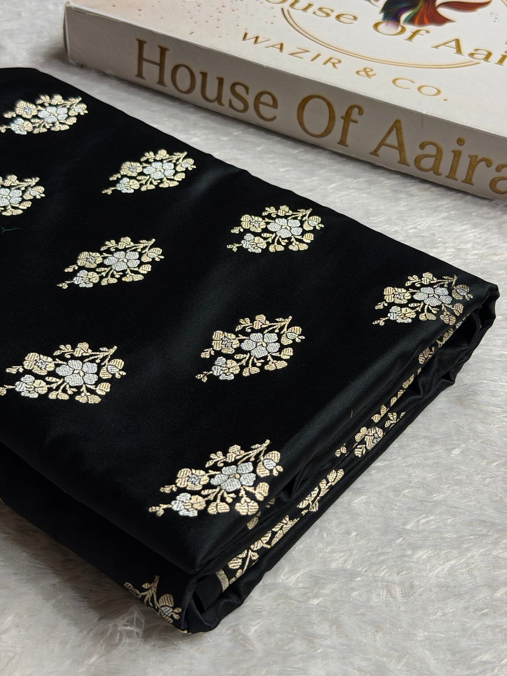 Banarasi Mashru Satin Silk Saree Minakari Boota Pattern In Black Shades MSK38