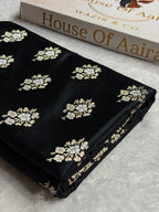 Banarasi Mashru Satin Silk Saree Minakari Boota Pattern In Black Shades MSK38
