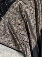 Banarasi Mashru Satin Silk Saree Tanchoi  Pattern in Black Shades MSC04
