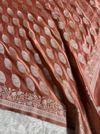 Banarasi Mashru Satin Silk Saree Cross Pattern Peach Shades MSK22