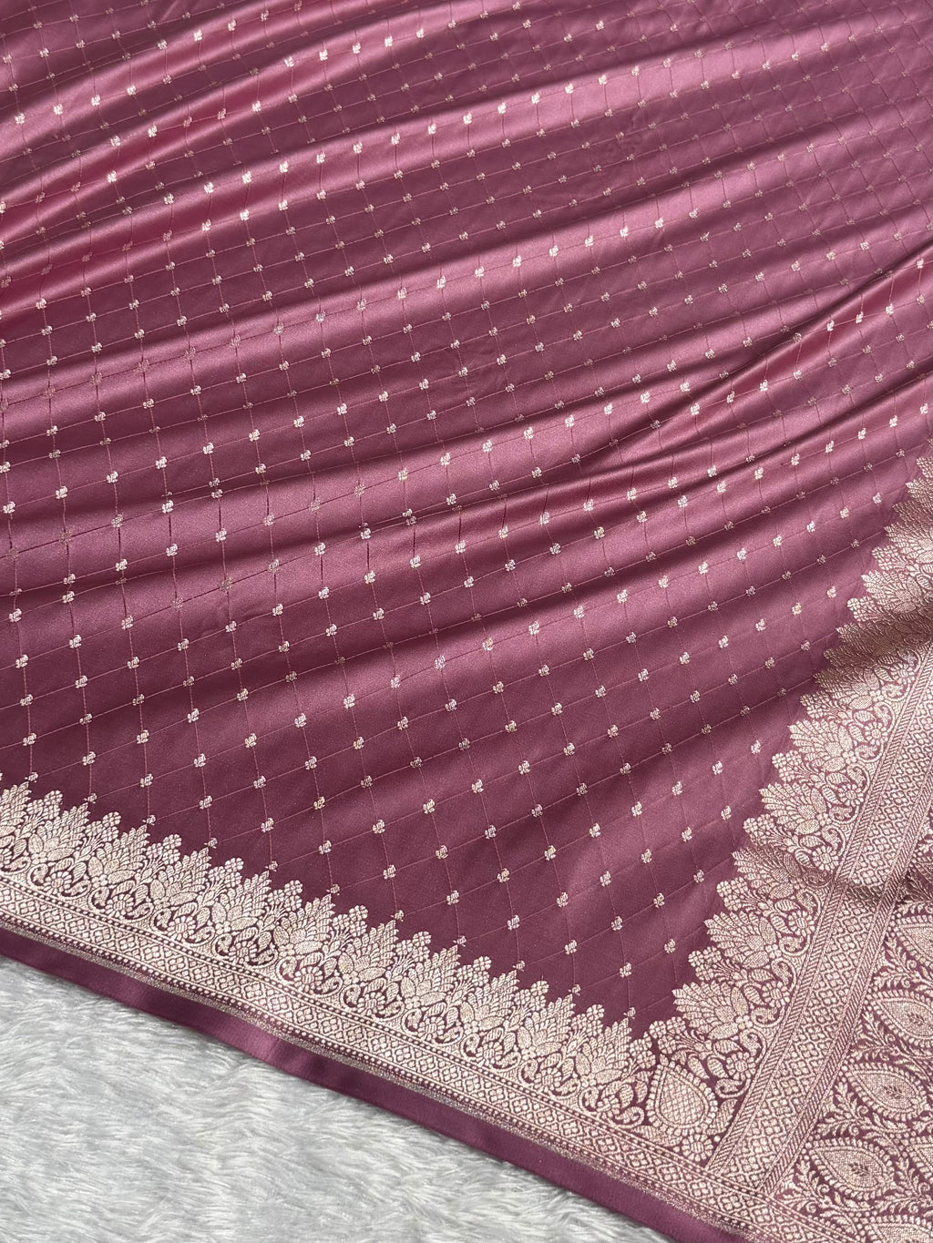 Banarasi Mashru Satin Silk Saree Tanchoi Pattern Mauve Pink Shades MSK20