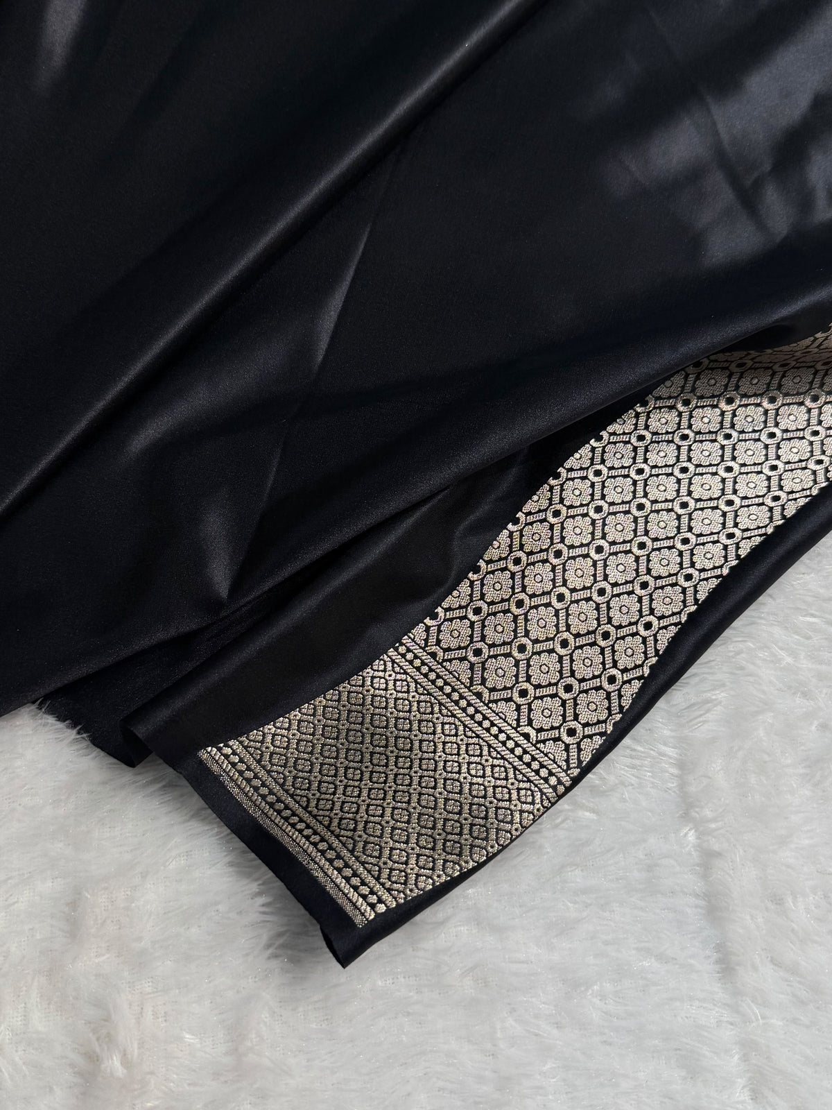 Banarasi Mashru Satin Silk Saree Ghat Pattern Black Shades MSK23