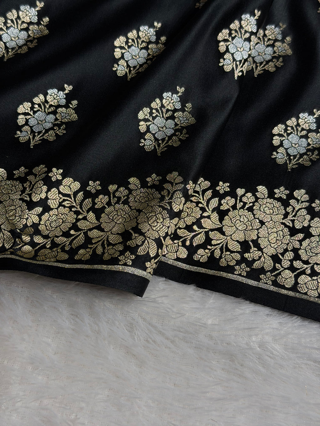 Banarasi Mashru Satin Silk Saree Minakari Boota Pattern In Black Shades MSK38