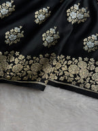 Banarasi Mashru Satin Silk Saree Minakari Boota Pattern In Black Shades MSK38