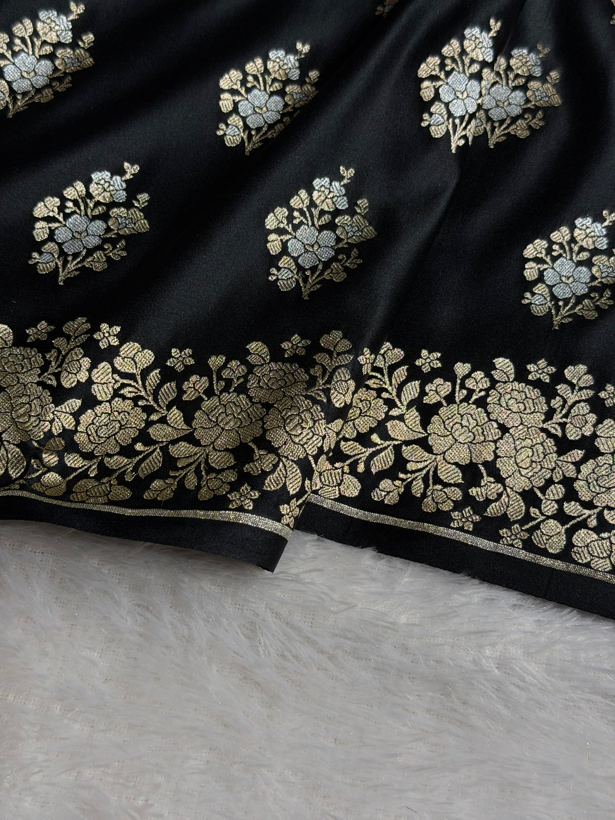 Banarasi Mashru Satin Silk Saree Minakari Boota Pattern In Black Shades MSK38
