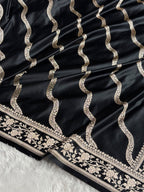 Banarasi Mashru Satin Silk Saree Cross Pattern Black Shades MSK12
