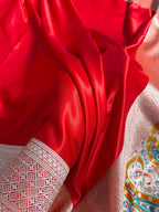Banarasi Satin Katan Silk Saree Plain body with Minakari Pallu Pattern in Red Shades SK17