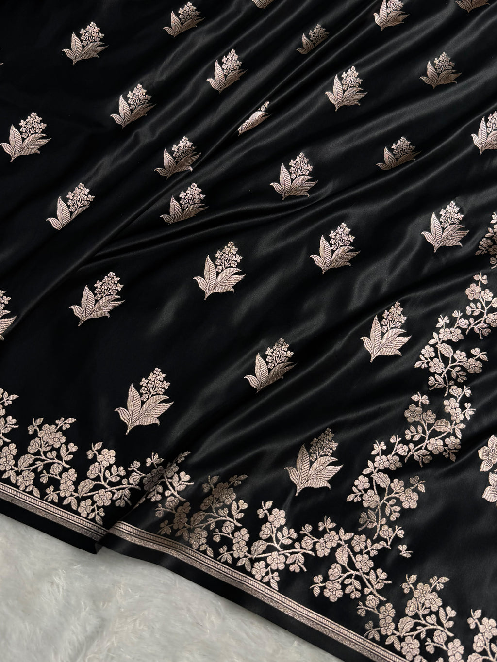 Banarasi Mashru Satin Silk Saree Boota Pattern Black Shades MSK24