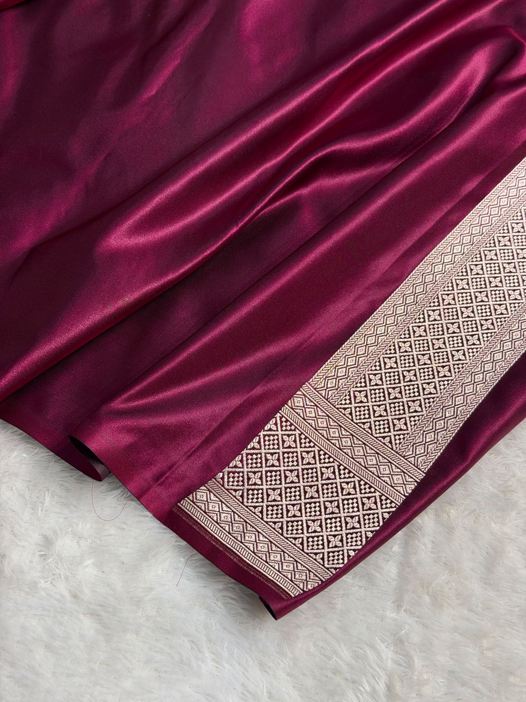 Banarasi Satin Katan Silk Saree Plain body with Minakari Pallu Pattern in Wine Shades SK17