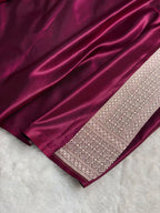 Banarasi Satin Katan Silk Saree Plain body with Minakari Pallu Pattern in Wine Shades SK17