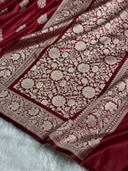 Banarasi Mashru Satin Silk Saree Cross Boota Pattern in Maroon Shades MSK11