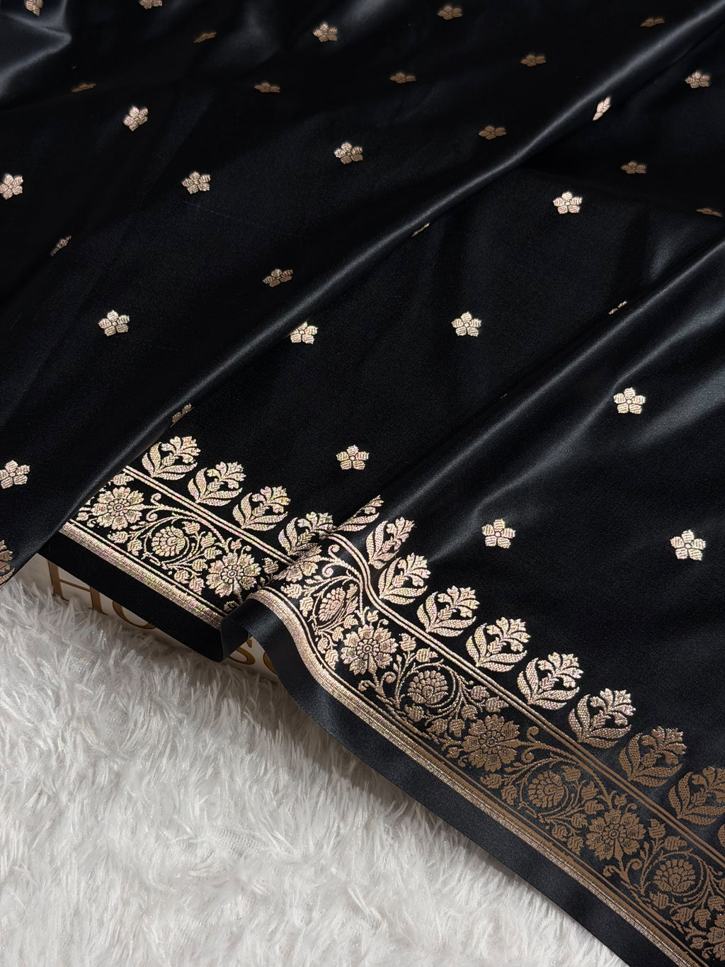 Banarasi Mashru Satin Silk Saree Booti Pattern Black Shades MSK14