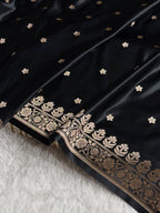 Banarasi Mashru Satin Silk Saree Booti Pattern Black Shades MSK14