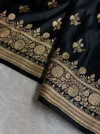 Banarasi Satin Katan Silk Saree Boota Pattern in Black Shades SK04