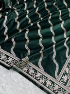Banarasi Mashru Satin Silk Saree Cross Pattern Bottle Green Shades MSK12